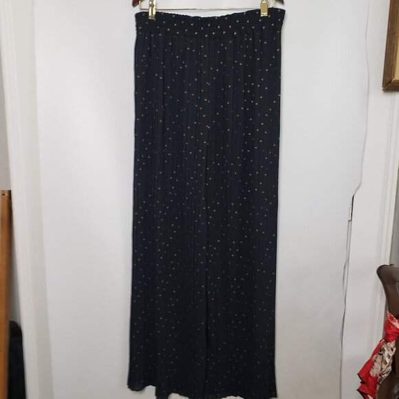 Sheer Wide Pleated Leg Pants Pull On Stars Black  Gold Size Medium - Picture 5 of 13